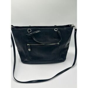 Coach Tote Bag Womens Medium Black Textured Leather Crossbody Satchel Bow Charm